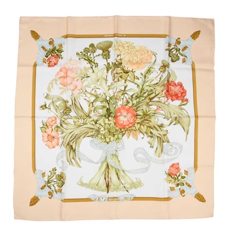 hermes 55x55 cashmere silk scarf with flowers|Hermes scarf accessories.